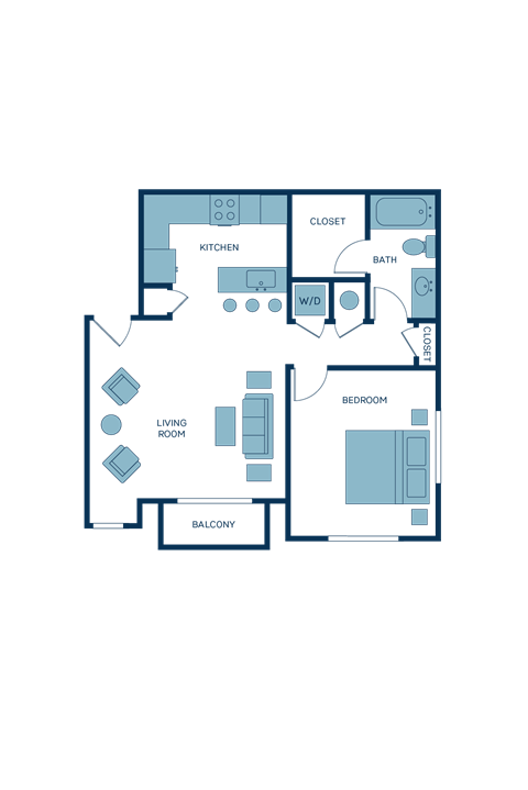 Floor plan for 1 bed, 1 bath, 745 sqft
